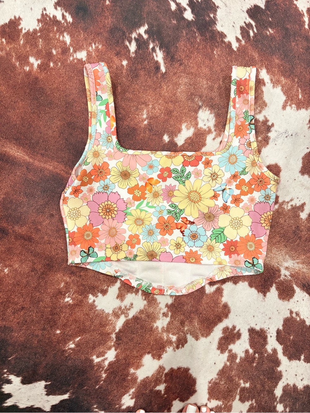 Floral Square-Neck Crop Tank Top - Multi Floral